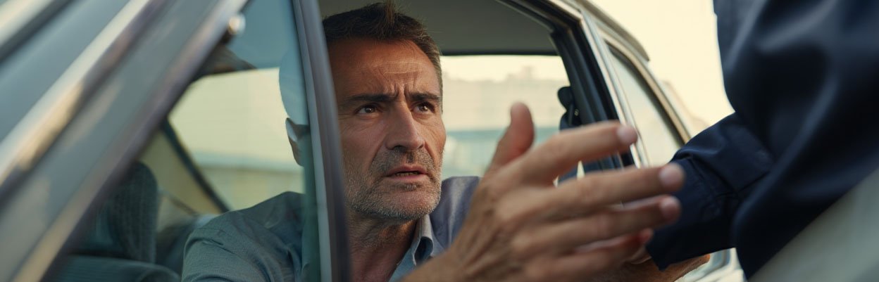 Мужчина разговаривает с полицейским из окна машины